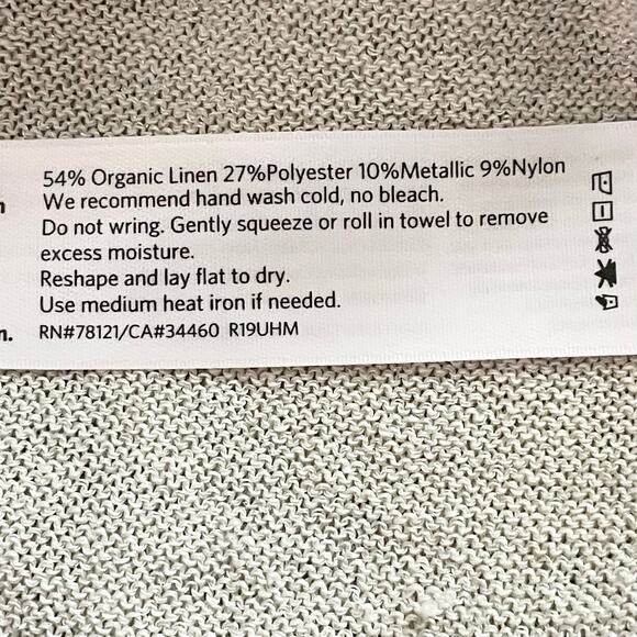 Eileen Fisher Organic Linen Blend Longline Open Front Cardigan Cream Metallic LG - Picture 6 of 7